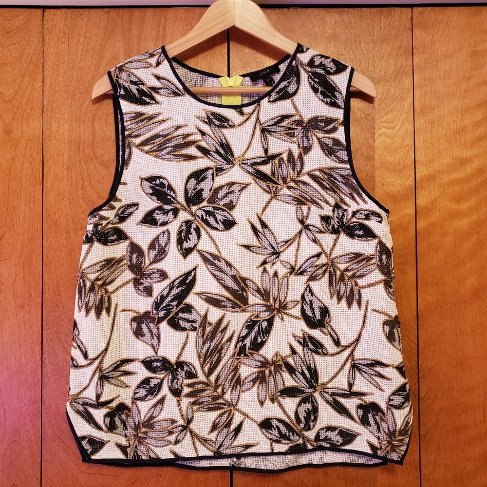 J. Crew Gold Foil Leaf Shell Sleeveless Back Zip Tank Top 14
